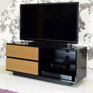 Century TV Stand In Black High Gloss With Oak Gloss Drawers