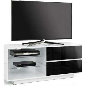 Century TV Stand In White High Gloss With Black Gloss Drawers