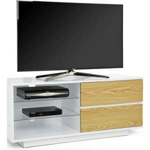 Century TV Stand In White High Gloss With Oak Gloss Drawers