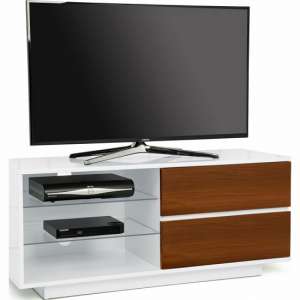 Century TV Stand In White High Gloss With Walnut Gloss Drawers