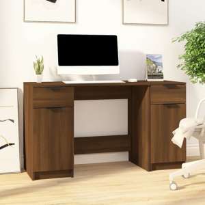 Ceri Computer Desk With 2 Doors 2 Drawers In Brown Oak