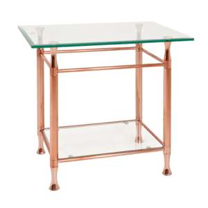Cerrito Square Clear Glass Side Table With Copper Metal Base