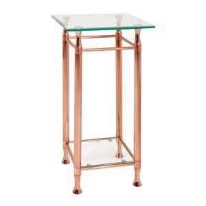 Cerrito Tall Clear Glass Side Table With Copper Metal Base
