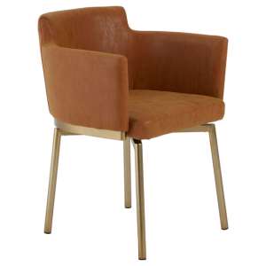 Cervantes Faux Leather Dining Chair With Brass Legs In Brown