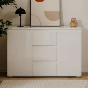 Calexico High Gloss Sideboard With 2 Doors 3 Drawers In White