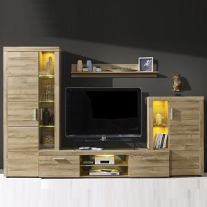 Cetrix Wooden Living Room Set In Rustic Oak With LED