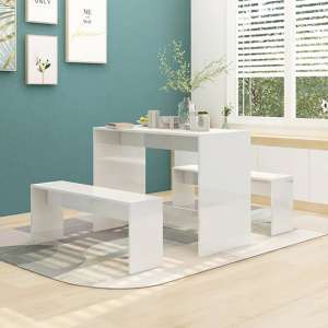 Ceylon High Gloss Dining Table With 2 Benches In White