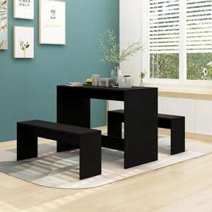 Ceylon Wooden Dining Table With 2 Benches In Black