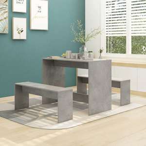 Ceylon Wooden Dining Table With 2 Benches In Concrete Effect