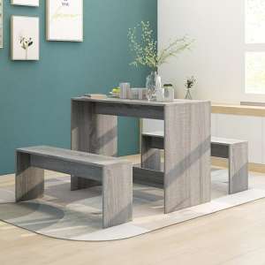 Ceylon Wooden Dining Table With 2 Benches In Grey Sonoma Oak