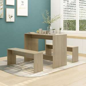 Ceylon Wooden Dining Table With 2 Benches In Sonoma Oak
