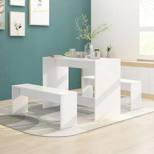 Ceylon Wooden Dining Table With 2 Benches In White