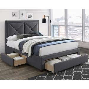 Cezanne Fabric Double Bed With Drawers In Dark Grey