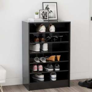 Cezary High Gloss Shoe Storage Rack With 7 Shelves In Black