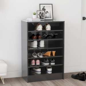 Cezary High Gloss Shoe Storage Rack With 7 Shelves In Grey