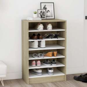 Cezary Shoe Storage Rack With 7 Shelves In White Sonoma Oak