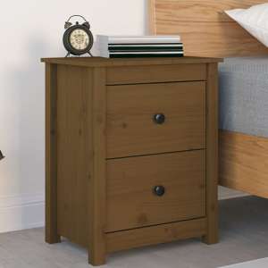 Chael Pine Wood Bedside Cabinet With 2 Drawers In Honey Brown