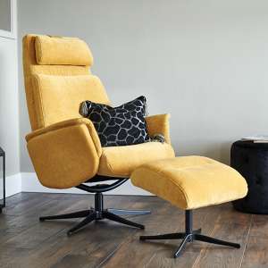 Chalfont Fabric Swivel Recliner Chair With Footstool In Yellow