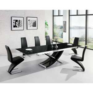 Chanelle Extending Glass Dining Table In Black With 6 Chairs