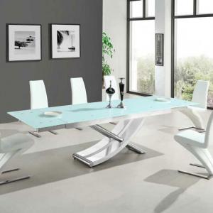 Chanelle Glass Extendable Dining Table In White With Chrome Legs
