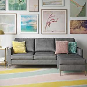 Necton Velvet Corner Sofa In Grey with Chrome Legs