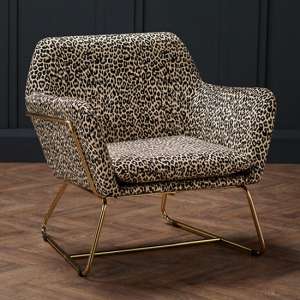 Coalville Velvet Armchair In Leopard Print With Gold Frame