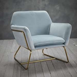 Coalville Plush Velvet Armchair In Sky Blue With Gold Frame