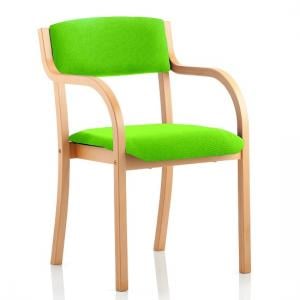 Charles Office Chair In Green And Wooden Frame With Arms