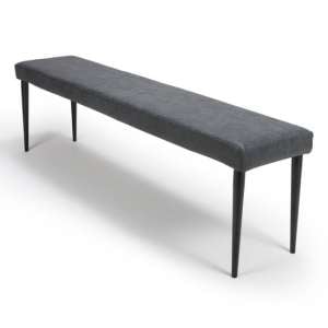 Charlie Dining Bench In Grey Leather With Metal Base