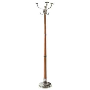 Charston Metal Coat Stand In Nickel With Brown Leather
