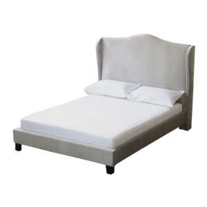 Chieveley Velvet Fabric Wing King Size Bed In Silver