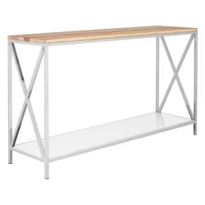 Chaw Wooden Console Table With Stainless Steel Frame In Oak