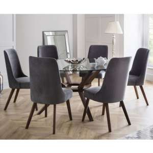 Chairvaux Large Glass Dining Set With 6 Huxley Dusk Grey Chairs