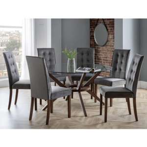 Calderon Large Glass Dining Set With 6 Maaike Grey Chairs