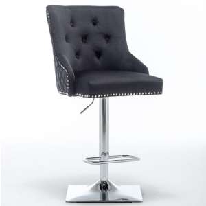 Chelsi Velvet Upholstered Gas-Lift Bar Chair In Black