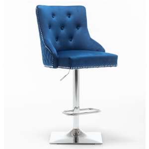 Chelsi Velvet Upholstered Gas-Lift Bar Chair In Blue