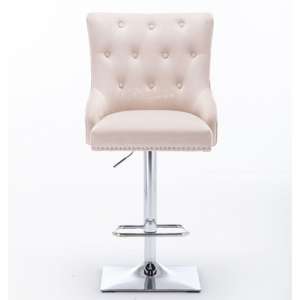 Chelsi Velvet Upholstered Gas-Lift Bar Chair In Cream