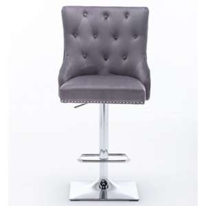 Chelsi Velvet Upholstered Gas-Lift Bar Chair In Dark Grey