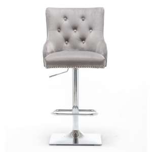 Chelsi Velvet Upholstered Gas-Lift Bar Chair In Light Grey