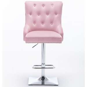Chelsi Velvet Upholstered Gas-Lift Bar Chair In Pink
