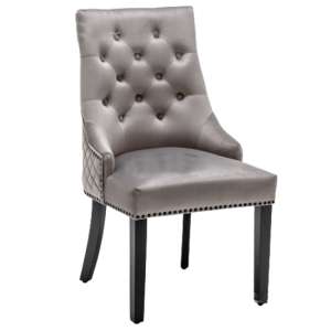 Chenoy Lion Knocker Velvet Dining Chair In Light Grey