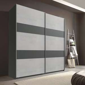 Chess Sliding Door Wide Wardrobe In Light Grey And Graphite