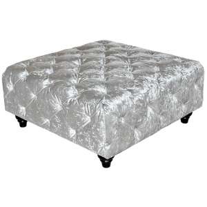 Chetek Crushed Velvet Ottoman In Silver With Woodent Legs
