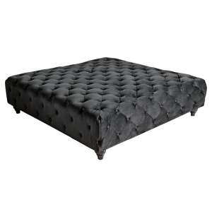 Chetek Large Velvet Ottoman In Black With Woodent Legs