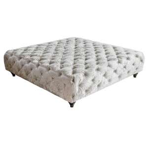 Chetek Large Velvet Ottoman In Silver With Woodent Legs