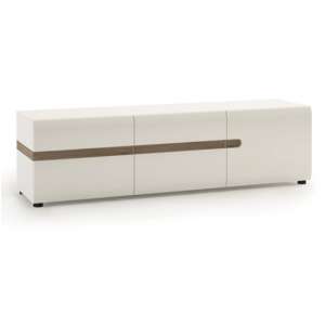 Cheya High Gloss 3 Doors TV Stand In White And Truffle Oak