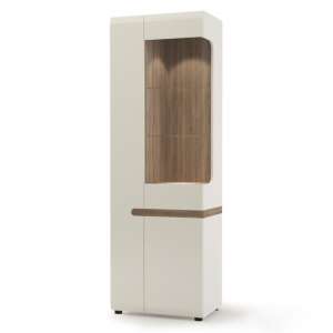 Cheya LED Tall Left Handed Display Unit In White Gloss And Oak