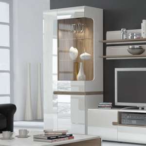 Cheya LED Wide Left Handed Display Unit In White Gloss And Oak