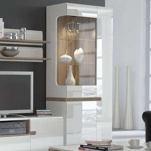 Cheya LED Wide Right Handed Display Unit In White Gloss And Oak
