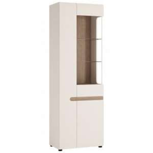 Cheya Tall Left Handed Display Unit In White Gloss And Oak